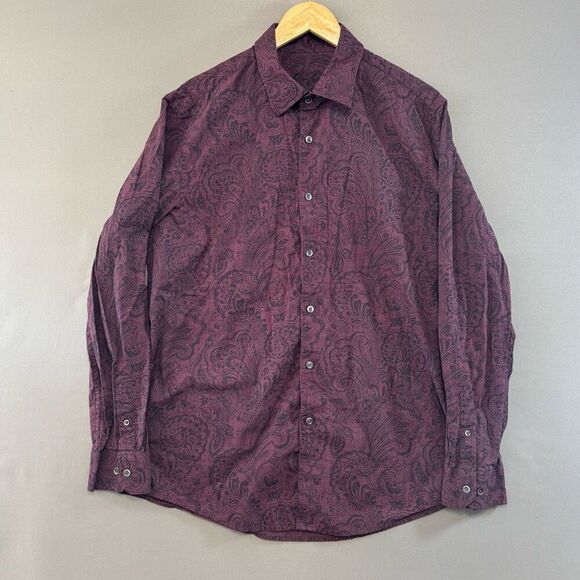 Tasso Elba Men’s Button Up Long Sleeve Shirt Red Paisley Graphic Size Large - Picture 1 of 9